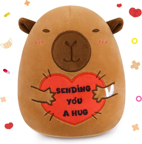 Vista 16 de Regalos para mujeres y niños, peluche de gato negro de 8 pulgadas, animales de peluche con texto en inglés "Get Well Soon", peluches de gato kawaii