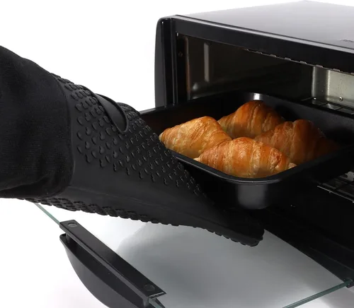 Vista 4 de Manoplas extralargas para horno, resistentes al calor, con forro de algodón, guantes gruesos para cocina, servicio de alimentos y alimentos