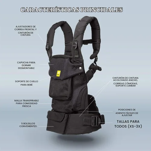 Vista 2 de LÍLLÉbaby Serenity Airflow Portabebé de seis posiciones ergonómico con bolsa convertible