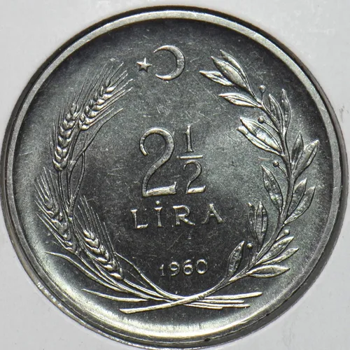 Vista 2 de Moneda Coleccionable Turquía 1960 2 1/2 Lira 195541