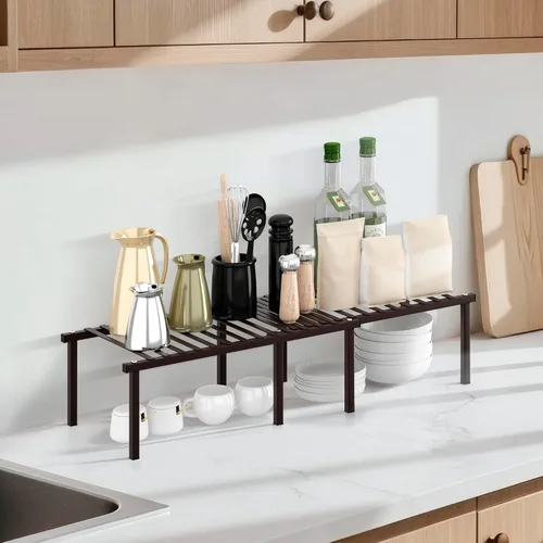 Vista 7 de STORAGE MANIAC Juego de 4 estantes organizadores de gabinete de cocina expandibles, estantes de encimera de cocina, estante de especias para cocina
