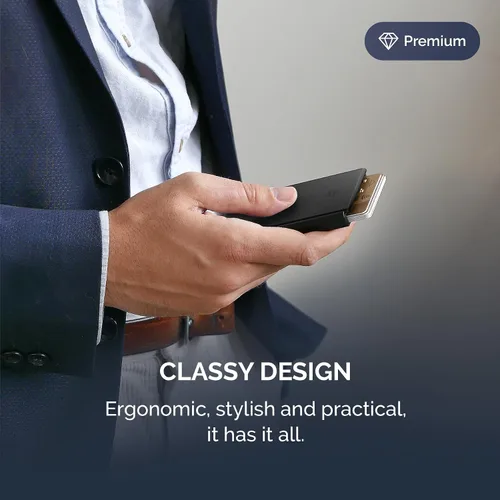 Vista 10 de ÖGON -DESIGNS- Tarjetero automático de aluminio, protección RFID contra fraude y desmagnetización, cartera delgada y minimalista para hombres
