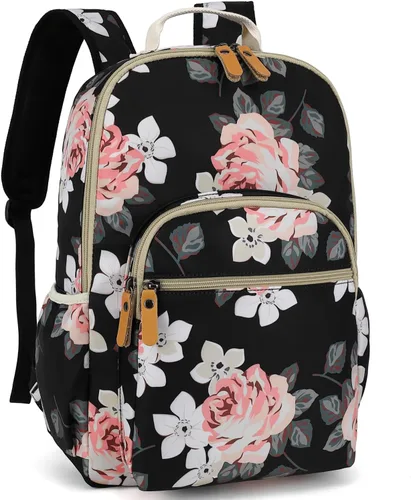 Vista 56 de Leaper Mochila para laptop para mujer: linda mochila floral para escuela, universidad, viajes, trabajo, mochila ligera para niños, Negro margarita