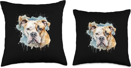 Vista 3 de American Bully watercolor gift for dog women Colorido American Bulldog - Cojín de acuarela de 16 x 16 pulgadas, multicolor