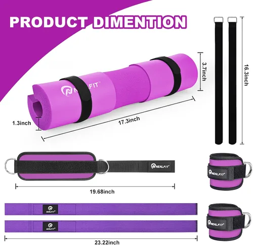 Vista 2 de NEALFIT Juego de almohadillas para pesas para sentadillas, estocadas y empujes de cadera, almohadilla protectora de cuello y hombro, barras Púrpura