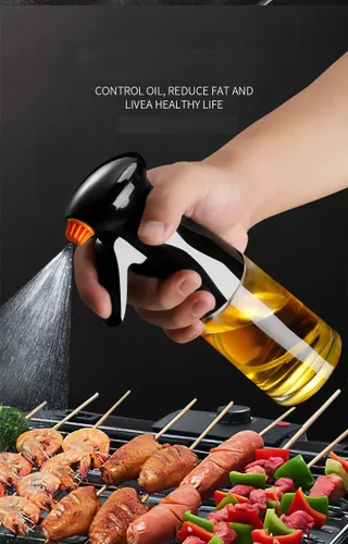 Vista 2 de Pulverizador de aceite de vidrio, 7 onzas, pulverizador de aceite de oliva portátil de grado alimenticio para freidora de aire, cocina, ensalada