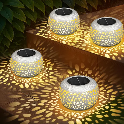 Vista 9 de Farol solar para decoración de patio al aire libre: faroles solares para exteriores, impermeables, ahuecados, retro, metal, alimentados por energía