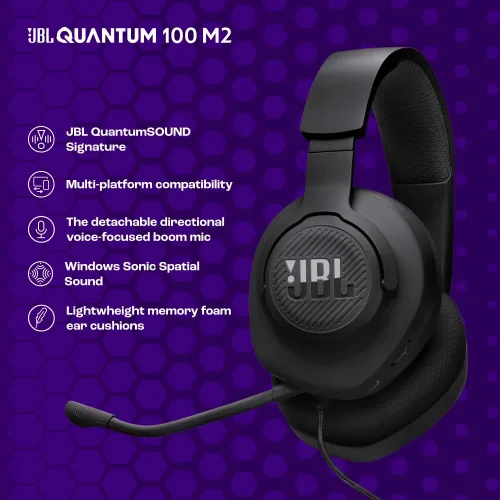 Vista 5 de JBL Quantum 100M2 - Auriculares con cable para juegos con micrófono omnidireccional, desmontable con opción de silencio y almohadillas de espuma