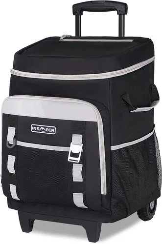 Vista 8 de INSMEER Cooler with Wheels and Handle, 80 Cans/50L Rolling Cooler, Portable Soft Sided Cooler with Wheel, 2-in-1 Collapsible Trolley Cart, Large