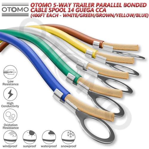 Vista 3 de Cable de remolque extra largo de 400 pies, calibre 14, 5 vías, cable de extensión unido CCA, arnés SAE J1128, carretes de alambre primario