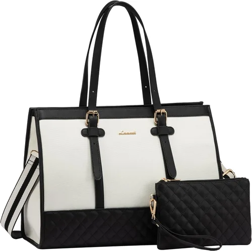 Vista 17 de LOVEVOOK Bolsa para Laptop para Mujeres de 15.6 pulgadas Bolsa Tote de Lona para Laptop, Bolsa de Trabajo de Gran Capacidad con Bolso de Mano, Bolsa