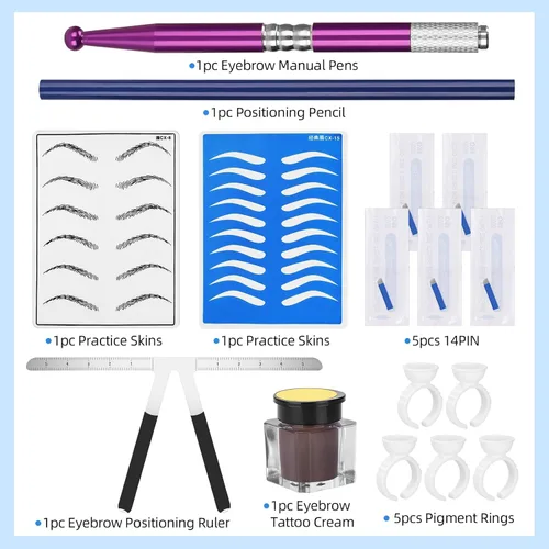Vista 8 de Kit de microblading para cejas, Atomus Eyebrow Micro Needling Pen Set con tinta de pigmento soporte para tazas de 14 pines, envolturas de plástico
