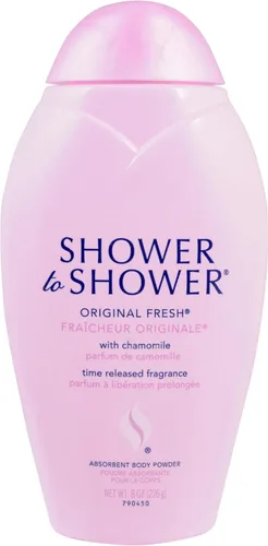 Vista 2 de Shower to Shower Polvo corporal original fresco con manzanilla para hombres y mujeres, sin talco, absorbe el sudor, evita rozaduras y olores, 8