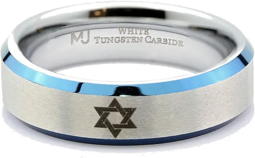Vista 2 de Star of David 6mm Tungsten Carbide Ring Polished Edge Band Comfort Fit Best Gift