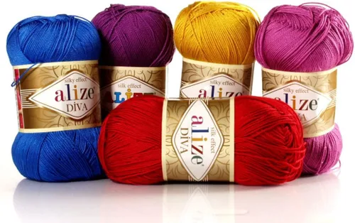Vista 2 de Alize Diva - Hilo para tejer a mano con efecto sedoso, hilo acrílico de microfibra, hilo de ganchillo para arte de encaje, artesanía, lote de 5