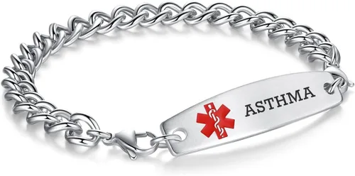 Vista 86 de Brazaletes de alerta médica ajustables de 7.5" a 9" para mujer/hombre, de acero inoxidable, intercambiables Cadena de bloque