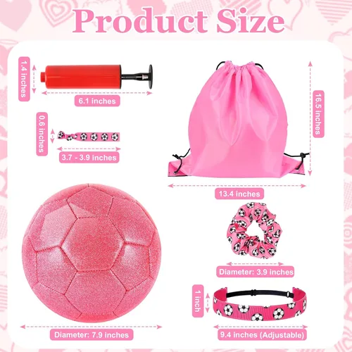 Vista 2 de DLUGOPIS Size 4 Pink Glitter Soccer Ball with Air Pump Sets Toddler Soccer Ball Multiple Size for Kids Aged 4-8 8-12 Boys Girls Youth Gifts Outdoor