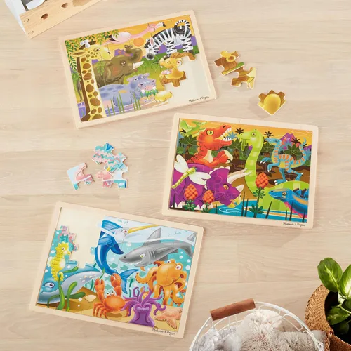 Vista 9 de Melissa & Doug Juego de rompecabezas de 3 rompecabezas: dinosaurios, océano y safari