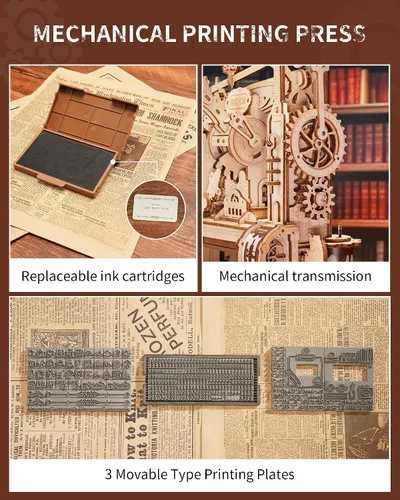 Vista 4 de ROKR Rompecabezas 3D para adultos, rompecabezas de madera, juegos de construcción de modelos de prensa de impresión clásica, manualidades de madera