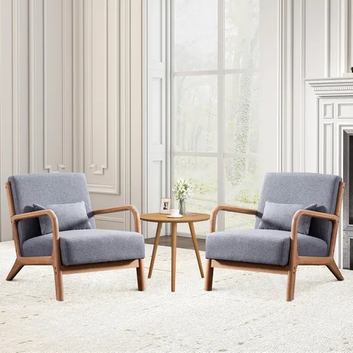 Vista 21 de ANJ ANJHOME Silla moderna de mediados de siglo, estilo Accent, con asiento de tela cómoda para sala de estar con estructura de madera maciza, sillón