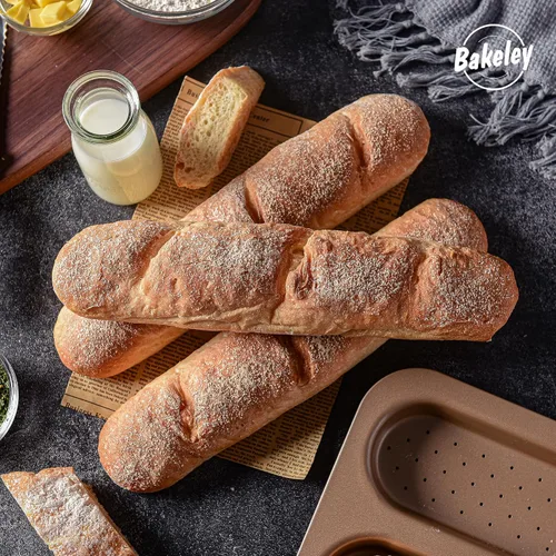 Vista 5 de Molde para hornear pan francés, sartén antiadherente para baguette de 3 ondas para horno, sartén de metal para cocinar tostadas de 15 x 12.6