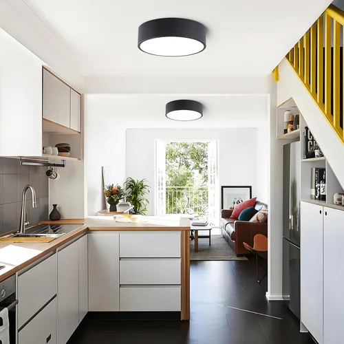 Vista 2 de Lámpara de techo de montaje empotrado regulable moderna, luces LED redondas de color negro mate, iluminación de 5CCT 2700K-6000K para cocina