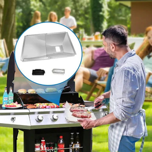Vista 7 de Uniflasy Bandeja de Grasa con Bandeja Colectora y Forro de Papel Aluminio Universal Compatible con Nexgrill, Dynaglo, Cuisinart, Charbroil, Kenmore
