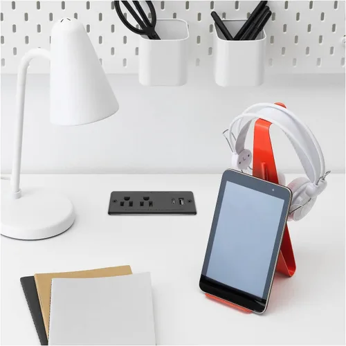 Vista 7 de HHSOET Regleta de alimentación empotrable de 20W con enchufe plano, enchufe de escritorio con USB, toma de corriente empotrada para conferencias