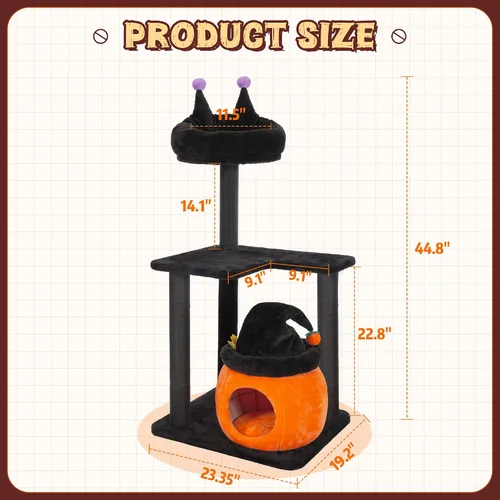 Vista 2 de KAMABOKO Árbol gótico para gatos, torre negra para gatos de 44.8 pulgadas con cama de ataúd, condominio grande y alto para gatos con postes