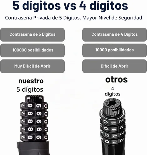 Vista 2 de ROCKBROS - Cable de bloqueo de bicicleta de 5 dígitos ligero antirrobo