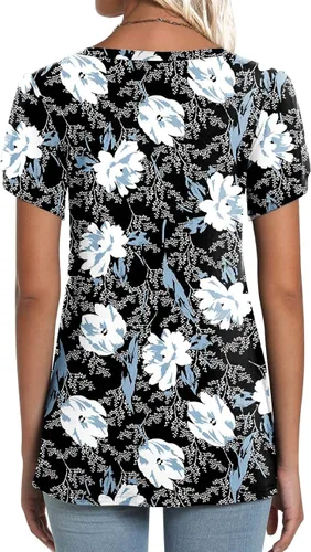 Vista 3 de CATHY - Camisetas informales de verano 2022 para mujer camisetas de manga corta con cuello en V y pétalos blusa holgada y cómoda ligera y bonita