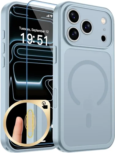 Vista 226 de zapica Funda magnética para iPhone Air, con protector de pantalla de vidrio templado, compatible con MagSafe, translúcida mate, a prueba de golpes