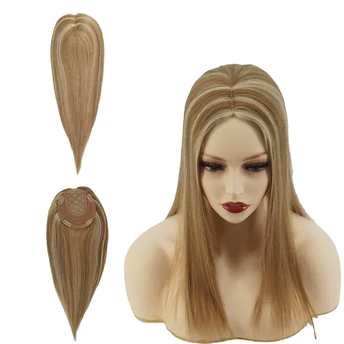 Vista 7 de Toppers para el cabello para mujer, base superior de seda, 6 x 6.5 pulgadas, con clip en la parte trasera tramada, cabello humano virgen de nivel #2