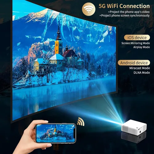 Vista 5 de Proyector 4K de 2100 Ansi con WIFI y Bluetooth, proyector de cine al aire libre, enfoque automático, ARC, audio DoIby, PPT, proyector de cine