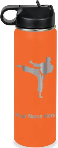 Vista 32 de Botella de agua personalizada LaserGram, Karate Man, de acero inoxidable con aislamiento al vacío de doble pared con tapa abatible, regalo grabado