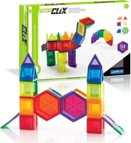 Vista 10 de Guidecraft PowerClix - Juego de bloques de construcción magnéticos sólidos, 44 piezas de azulejos magnéticos, juguete educativo de construcción
