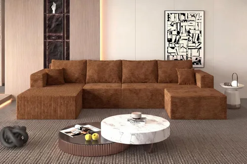 Vista 13 de Sofá otomano modular de pana de 28 pulgadas sin hueso, sofá otomano seccional para sala de estar, color beige