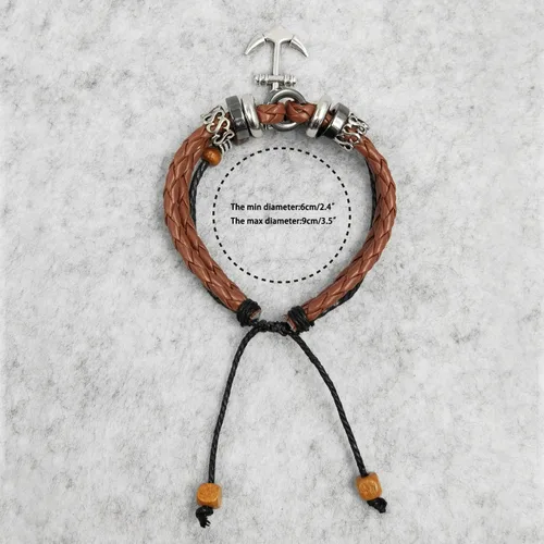 Vista 24 de Suyi brazalete ajustable con varias capas, de cuero tejido trenzado con cruz. Pulsera tipo esclava.