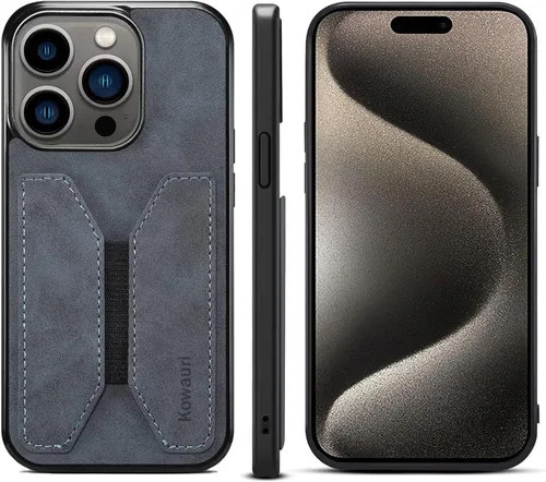 Vista 2 de Kowauri Funda para iPhone 15 Pro Max, funda de piel sintética tipo cartera con ranura para tarjeta de crédito, funda protectora ultra delgada