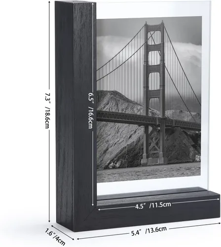 Vista 2 de Lavezee Paquete de 2 marcos de fotos de 4 x 6 pulgadas, hechos de base de madera negra en forma de L con vidrio, imágenes de fotos de doble cara