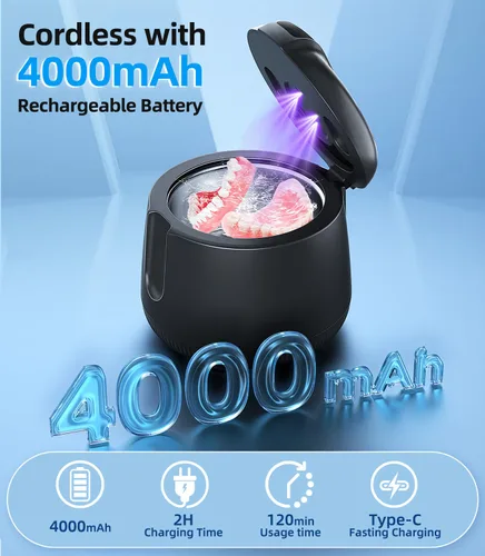Vista 6 de Limpiador ultrasónico de retenedores 48 kHz, limpiador ultrasónico de joyas portátil con temporizador digital y 6.8 fl oz para alineador