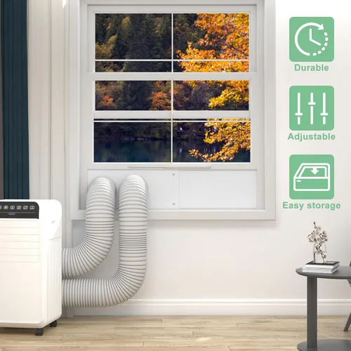 Vista 7 de Kit de sellado de ventana de aire acondicionado portátil de doble manguera, kit de ventilación de ventana ajustable de 5 pulgadas de diámetro