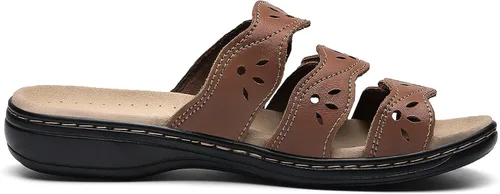 Vista 3 de Sandalias clásicas de cuero para mujer, sandalias casuales con soporte de arco, correas ajustables de gancho y bucle, zapatos para exteriores 2024