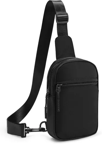 Vista 3 de CHOLISS Negro + Beige Bolso bandolera pequeño para mujeres y hombres, bolsos cruzados de moda con correa extendida, bolso ligero para el pecho