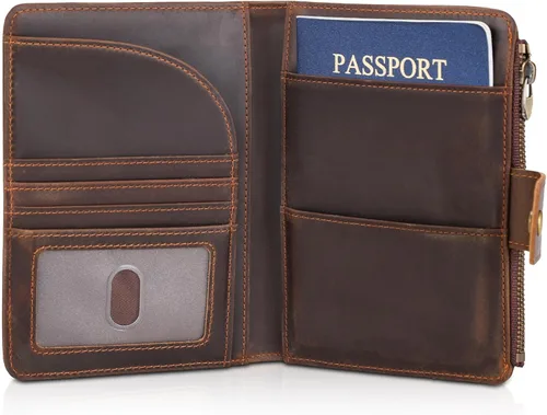 Vista 14 de Polare - Cartera plegable de piel con bloqueo RFID para pasaporte Negro