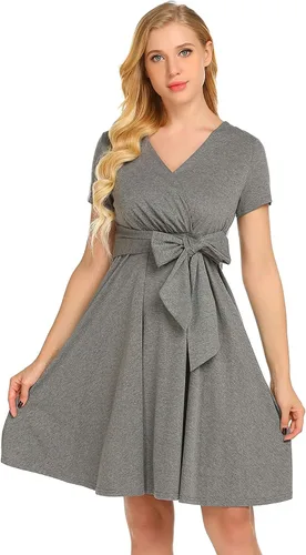 Vista 4 de Ekouaer Vestido de maternidad para mujer, con lazo frontal, para fiesta o uso casual