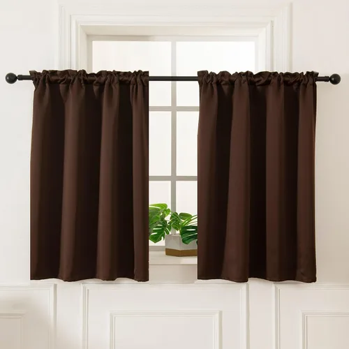 Vista 19 de Pickluc Cortina opaca de cocina de 20 pulgadas de largo, con bolsillo para barra, cortinas para ventanas pequeñas en sala de estar, sótano Beige