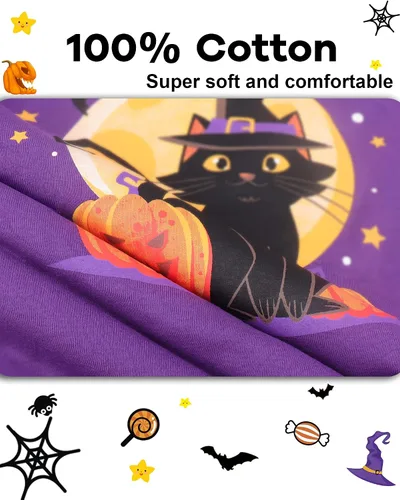 Vista 5 de DAUGHTER QUEEN Pijamas de Halloween de 18 meses a 12 años para niños y niñas, ropa de dormir 100% algodón
