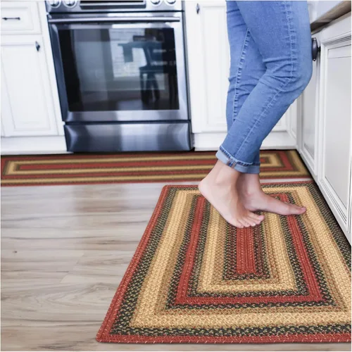 Vista 156 de Homespice Apple Pie - Alfombra ovalada roja de 2 x 3 pies, alfombra de cocina trenzada para decoración primitiva y rústica, reversible, yute sin