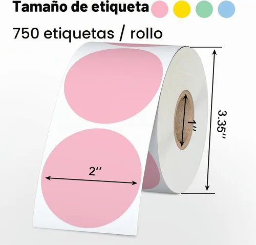 Vista 2 de Misofuki 2 pulgadas, 750 etiquetas adhesivas térmicas directas circulares azules compatibles con cebra, rollo, MUNBYN, etiquetas térmicas directas